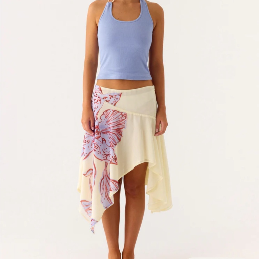 Peppermayo Kia Low Rise Asymmetrical Midi Skirt - Purple Floral size 4
